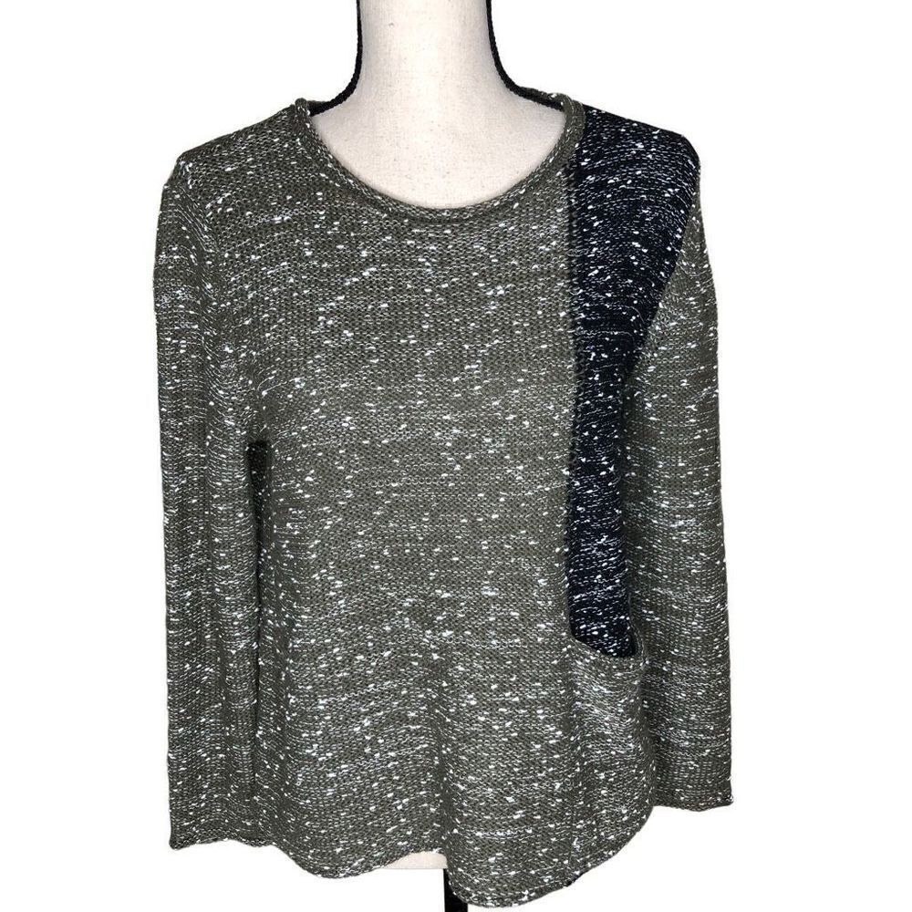 Habitat Light Olive and Black Color-block Cotton Sweater